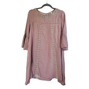 Andree by Unit Boho Crochet Flowy Dusty Pink Lined Festival Mini Dress Sz Small